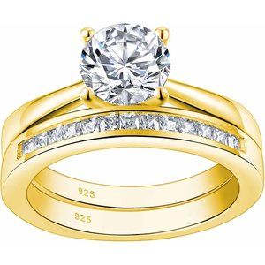 Sterling Silver Engagement Wedding Rings Set Soliraire Round CZ Cubic